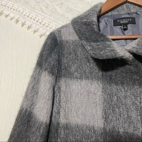 Talbots · Size 8 · Wool Alpaca Blend · Buffalo Plaid Jacket · Zip Front · Gray - Picture 3 of 12